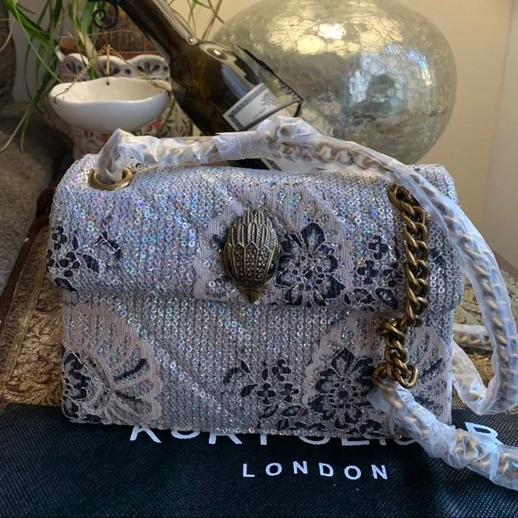 SOLD⛔️KURT GEIGER LONDON INBEDED Sequins floral Magnetic Flap Crosby/Shoulder - Picture 1 of 17